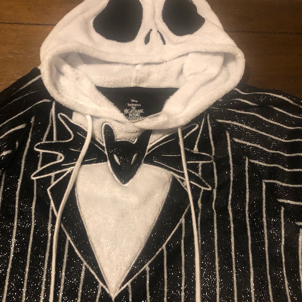 Jack Skeleton Hoodie From Nightmare Before Christmas Black and White With Silver